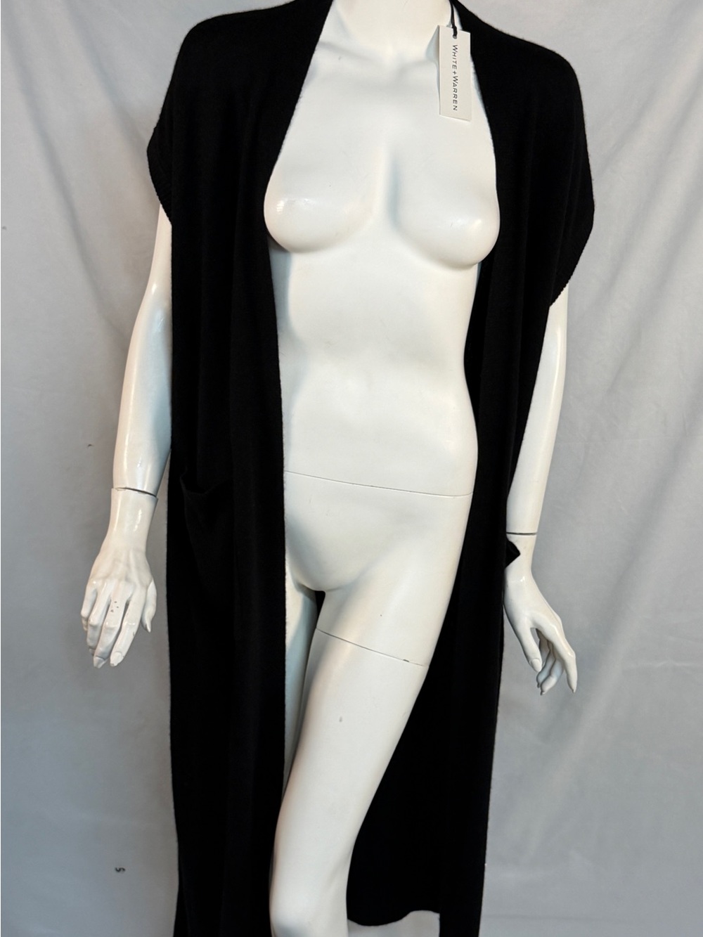 White + Warren Black Patch Pocket Duster Cardigan